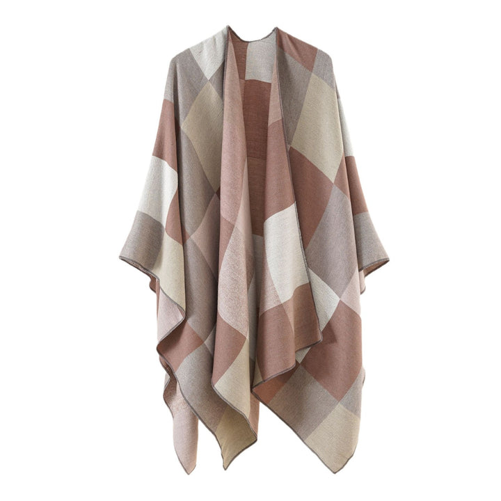 Damen Leichter Jacquard-Poncho mit geometrischem Muster und asymmetrischem Saum – Avérine