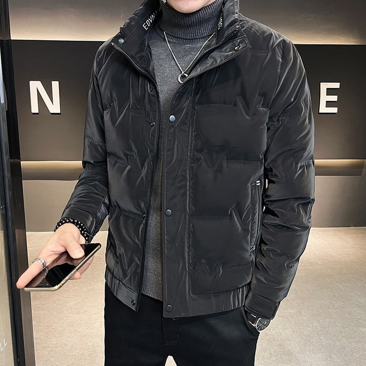 Herren Kurz geschnittene Thermo-Pufferjacke mit hohem Stehkragen und Klettmanschetten – Taviero