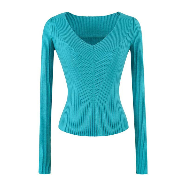 Damen Taillierter Rippstrick-Pullover mit V-Ausschnitt und formgebender Struktur Echoarchiv