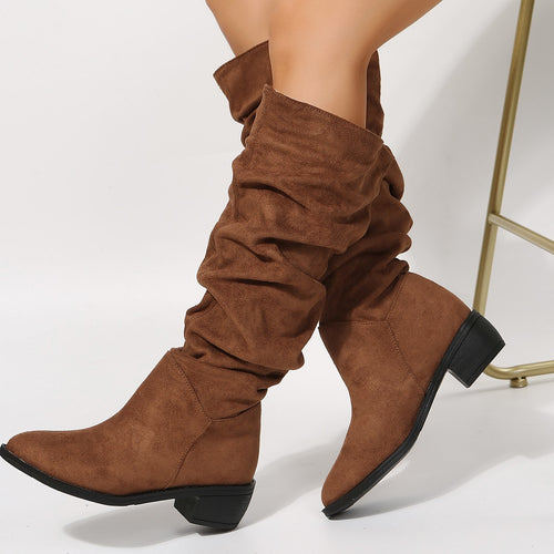 Damen Schlupf-Stiefel mit Slouchschaft und niedrigem Blockabsatz Echo Archiv