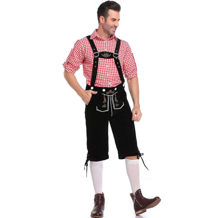Damen nan kurze Trachten-Latzhose mit gesticktem Hirschmotiv, verstellbaren Trägern und Spitzenbordüre Echo Archiv