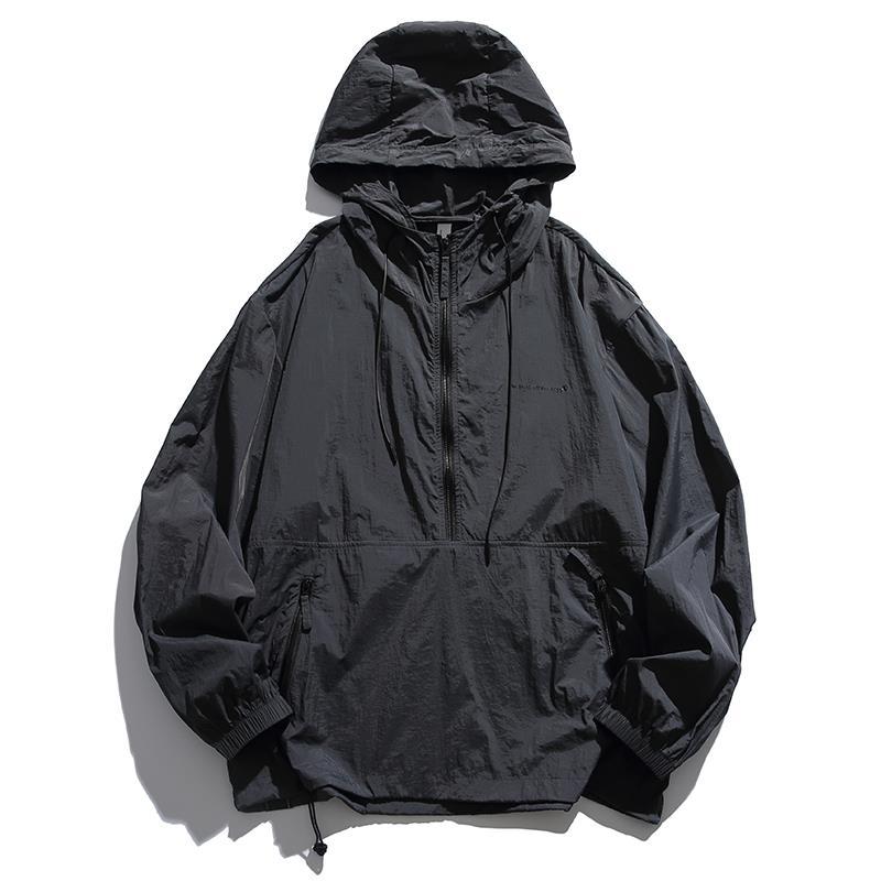 Unisex Leichter Ripstop-Hoodie-Anorak mit Halbreißverschluss, Kordelzug & Reißverschlusstaschen Echoarchiv
