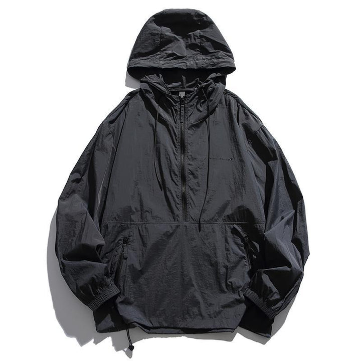 Unisex Leichter Ripstop-Hoodie-Anorak mit Halbreißverschluss, Kordelzug & Reißverschlusstaschen Echoarchiv