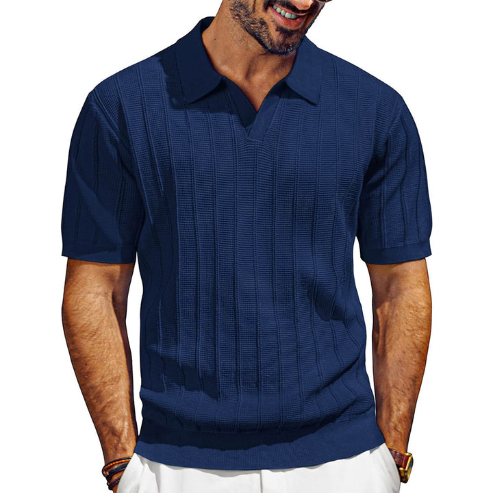 Herren leichtes Kurzarm Strick-Poloshirt mit strukturiertem Rippmuster Echo Archiv