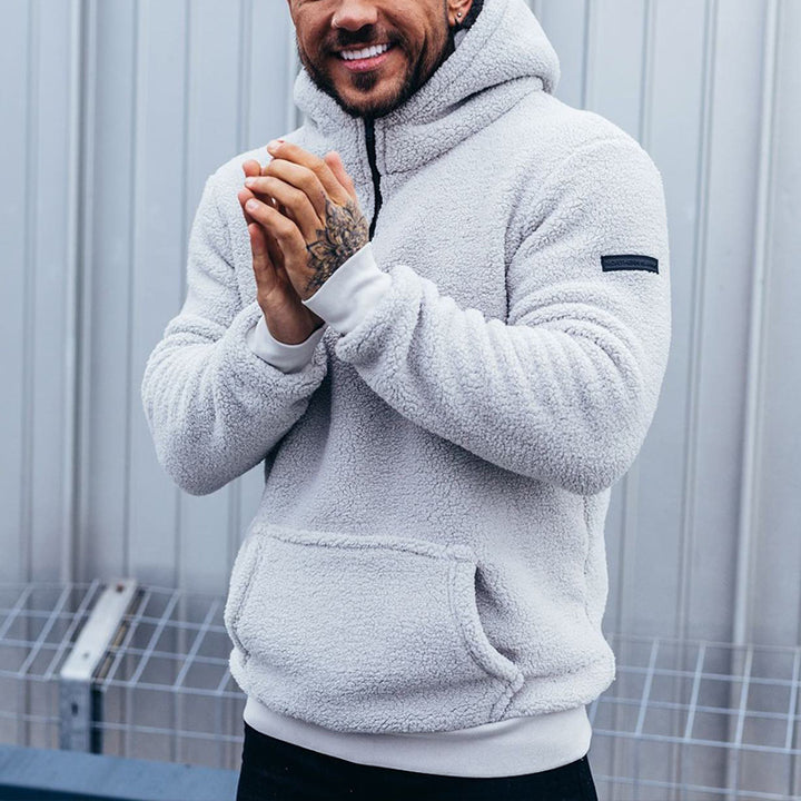 Herren kuscheliger Fleecepullover mit Kängurutasche und hohem Kragen Echoarchiv