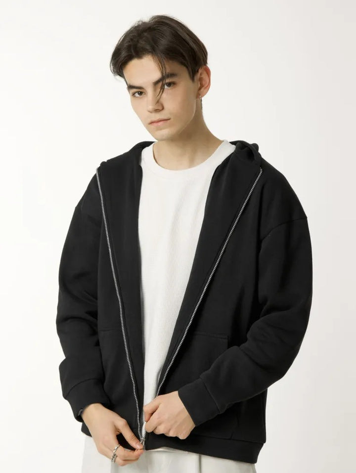 Herren minimalistischer Zip-Hoodie mit cleanem Oversize-Schnitt und weichem French-Terry-Futter – Cavarno