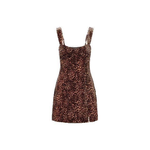 Damen figurbetontes Minikleid mit Leopardenmuster und eleganten Trägern Echo Archiv
