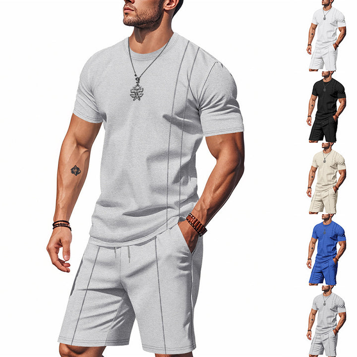 Herren nan atmungsaktives Strukturjersey-Kurzarmshirt mit passender Bundfalten-Shorts Echo Archiv
