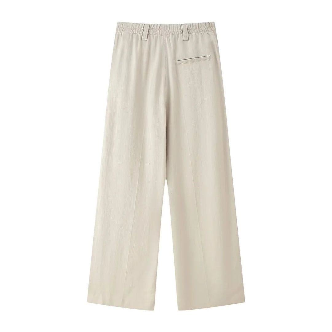 Damen elegante Culotte-Hose mit hoher Taille, Kellerfalten und weitem geradem Bein – Avélisse
