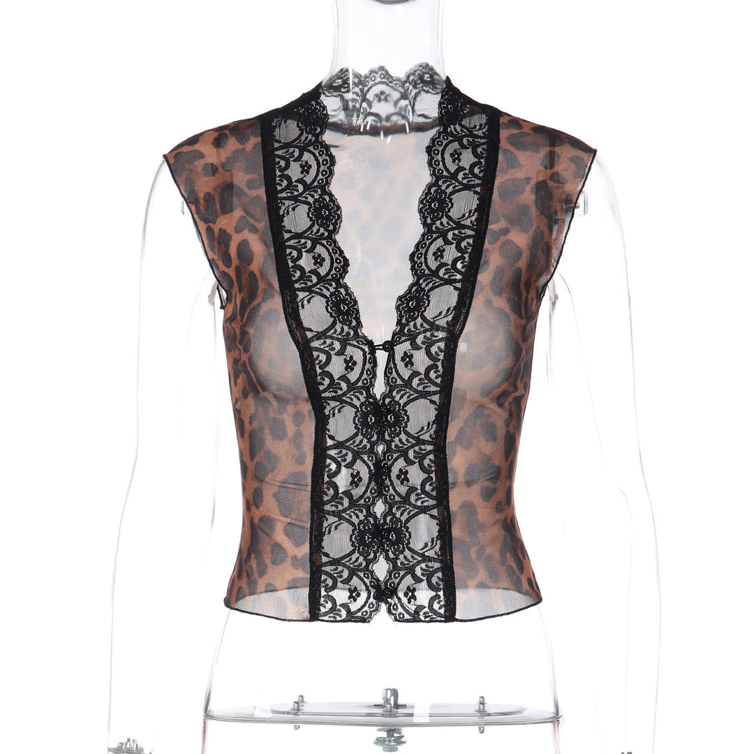 Damen Transparente Spitzenbluse mit Leopardenmuster Echo Archiv 1778568971