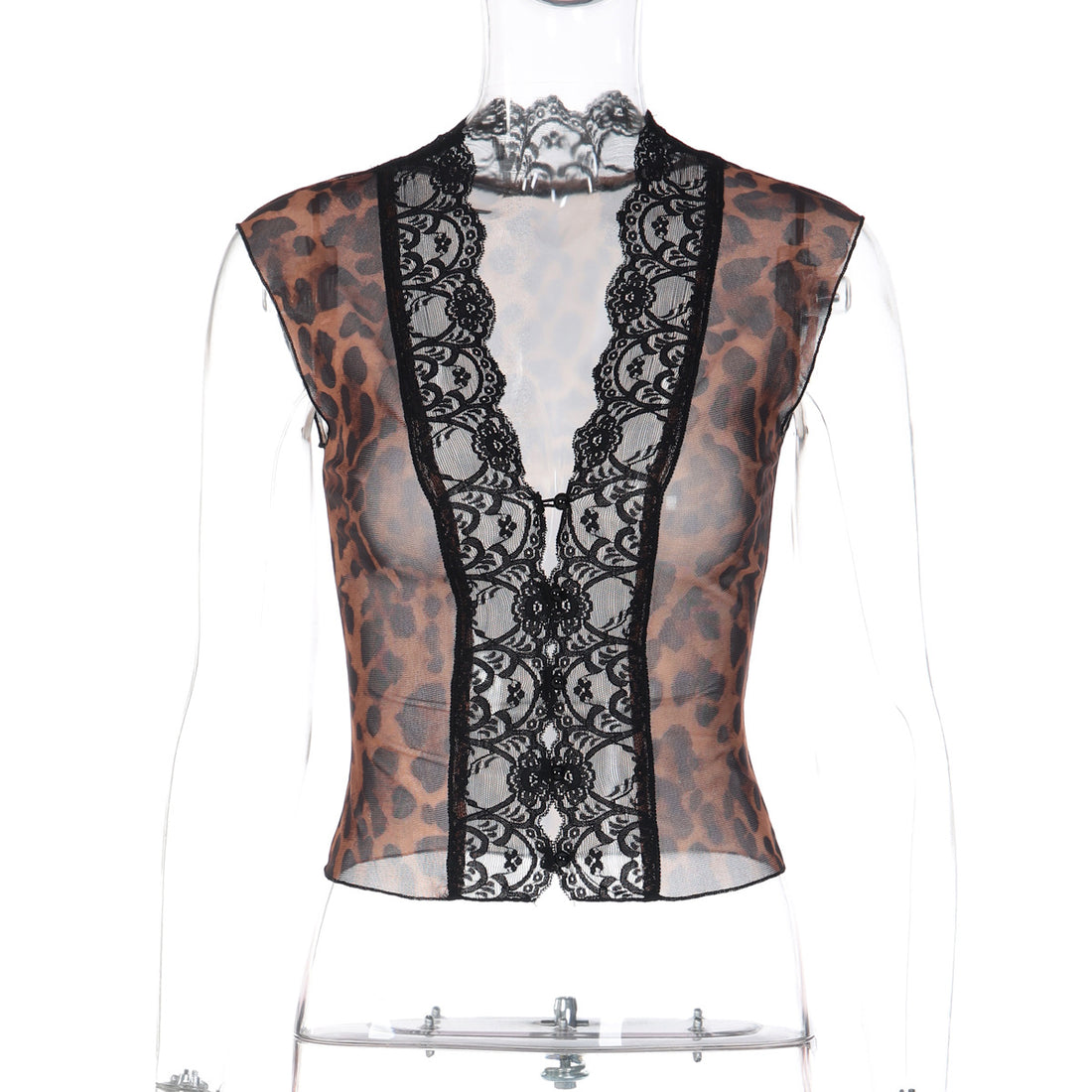 Damen Transparente Spitzenbluse mit Leopardenmuster 1778568971 – Élovi