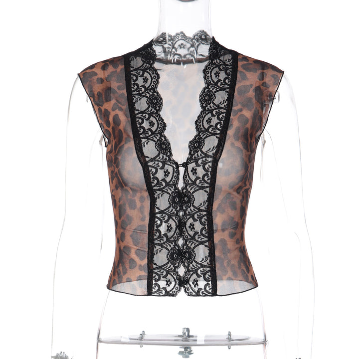 Damen Transparente Spitzenbluse mit Leopardenmuster Echo Archiv 1778568971