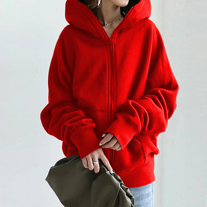 Damen nan übergroße Kapuzenjacke mit Reißverschluss und Kängurutasche aus flauschigem Fleece Echo Archiv