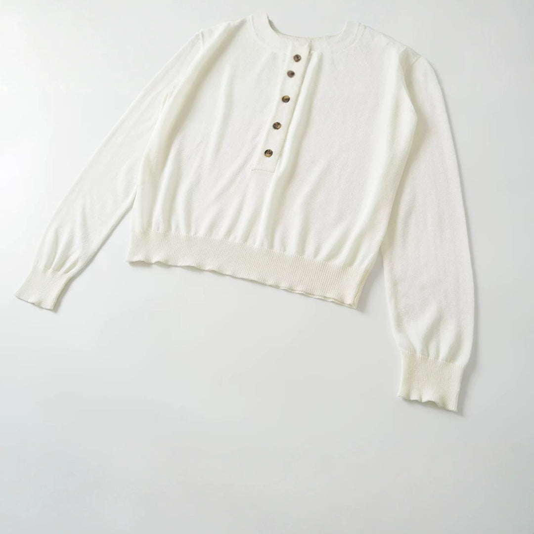 Damen Leichter Henley-Strickpullover mit Knopfleiste und Rippbündchen Echo Archiv