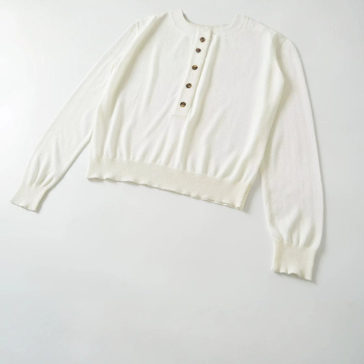 Damen Leichter Henley-Strickpullover mit Knopfleiste und Rippbündchen Echo Archiv