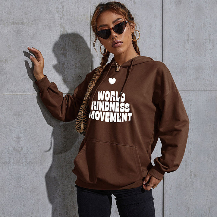 Damen Lässiger Oversize-Kapuzenpullover mit Statement-Print, Kängurutasche und Rippbündchen Echoarchiv