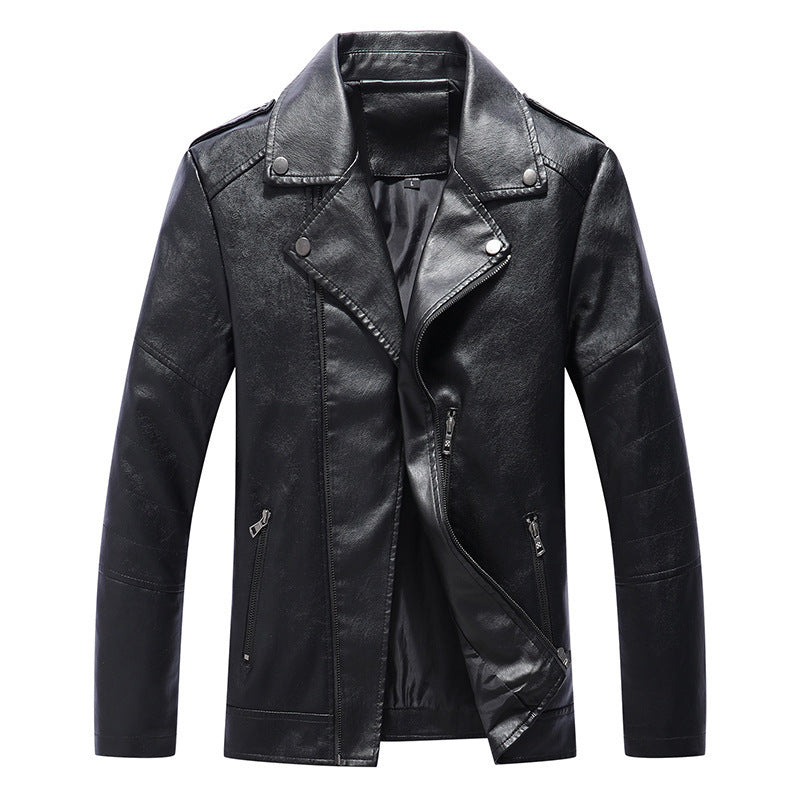 Herren Biker-Lederoptikjacke mit asymmetrischem Reißverschluss, Schulterpatten und gesteppter Ärmelpartie – Taviero