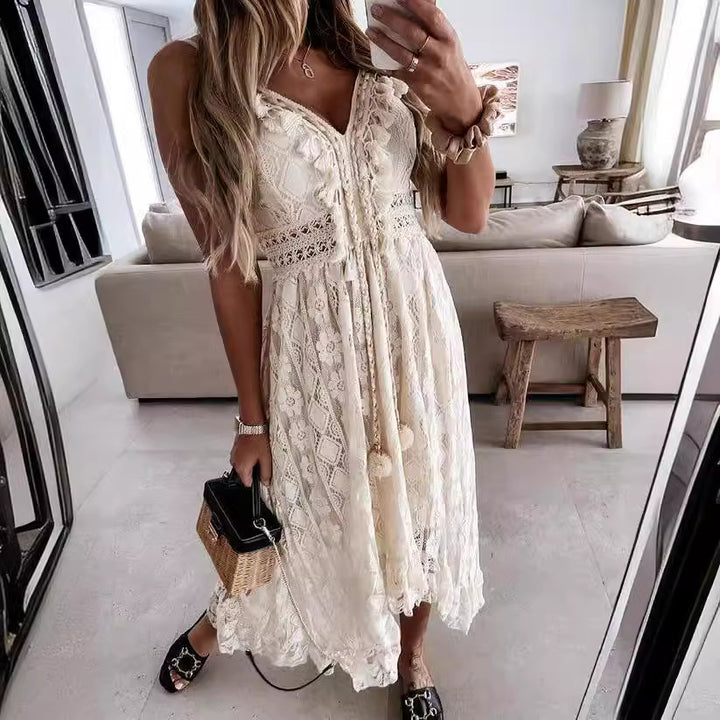 Damen Boho-Maxikleid mit Spitzenakzenten und dekorativen Quasten Echo Archiv