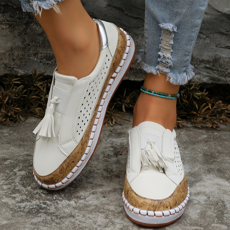 Damen lässige Slip-On Loafer mit Quaste perforiertem Obermaterial und Korkdetails Echo Archiv