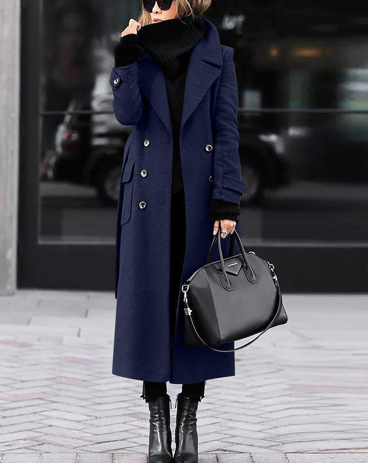 Damen nan eleganter Maxi-Wollmixmantel mit doppelreihiger Knopfleiste, weitem Reverskragen und aufgesetzten Taschenklappen Echo Archiv