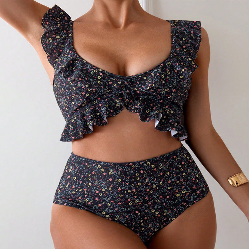 Damen Bikiniset mit hohem Bund und verspieltem Rüschen-Design Echo Archiv