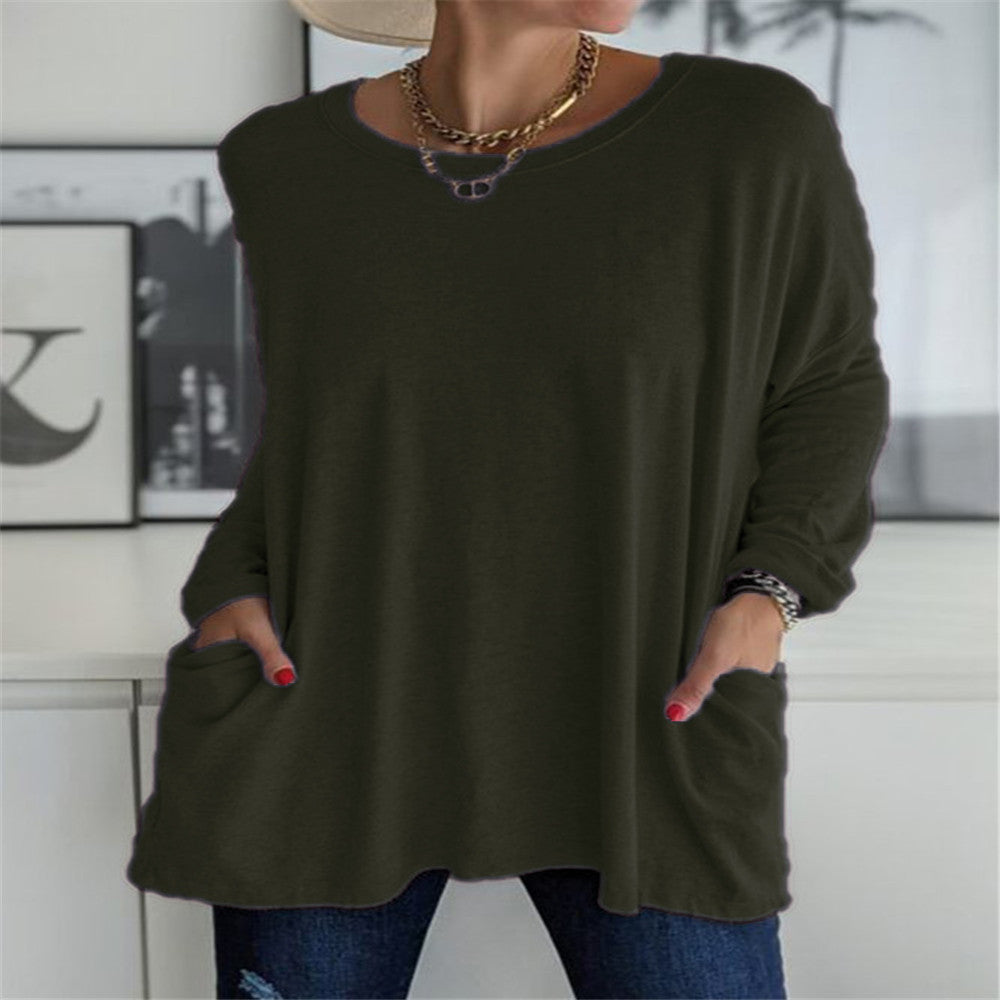 Damen nan oversized Longsleeve-Tunika mit Rundhalsausschnitt, überschnittener Schulter und aufgesetzten Taschen Echo Archiv