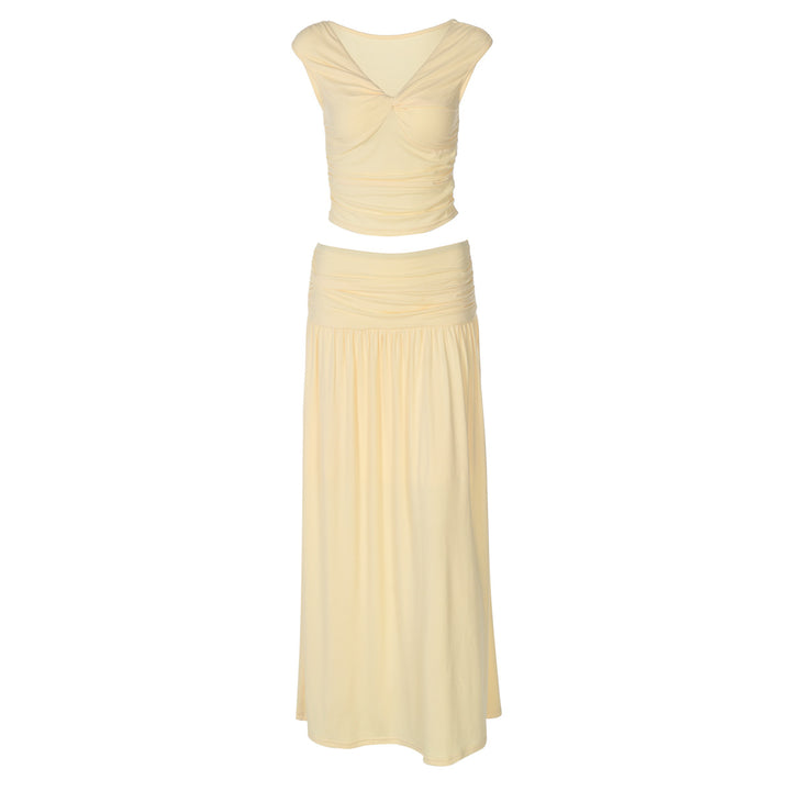 Damen Fließendes Maxikleid mit Raffungen und V-Ausschnitt Echo Archiv