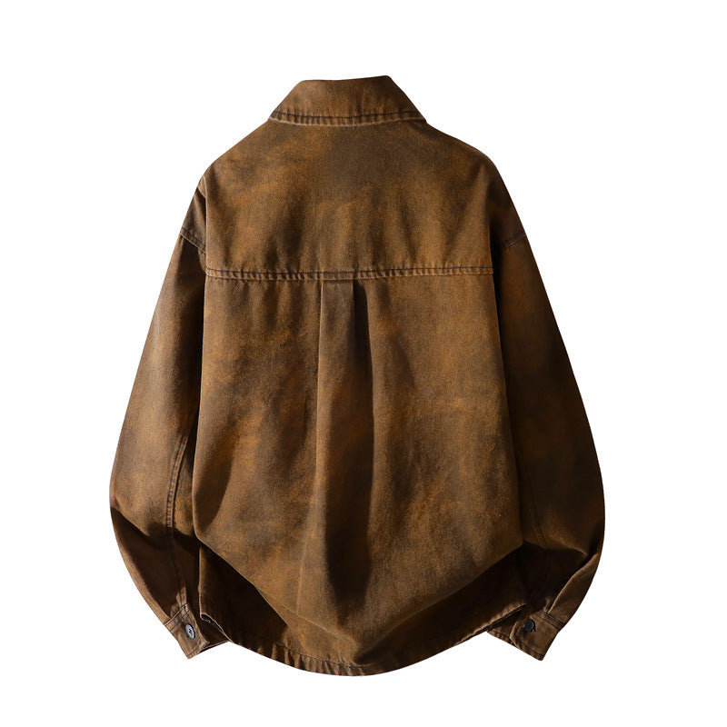 Herren Vintage-inspirierte Canvas-Überhemdjacke mit used-washed Effekt, kastiger Passform & aufgesetzter Brusttasche Echoarchiv