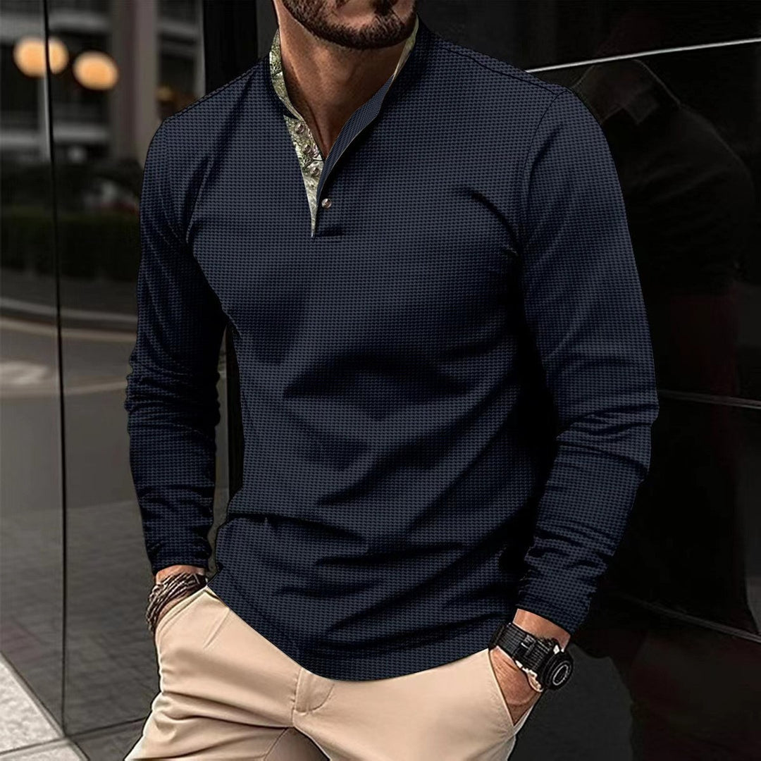 Herren elegantes Langarmshirt mit modischem Kragen und strukturiertem Design Echoarchiv
