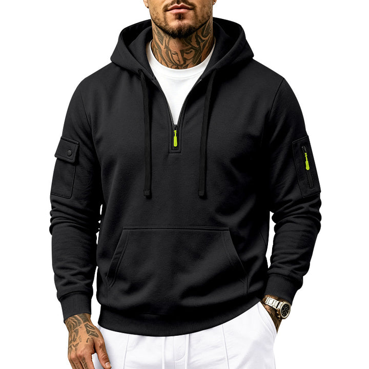 Herren Utility-Halbzip-Kapuzenpullover mit Ärmel-Taschen und Kängurutasche Echoarchiv