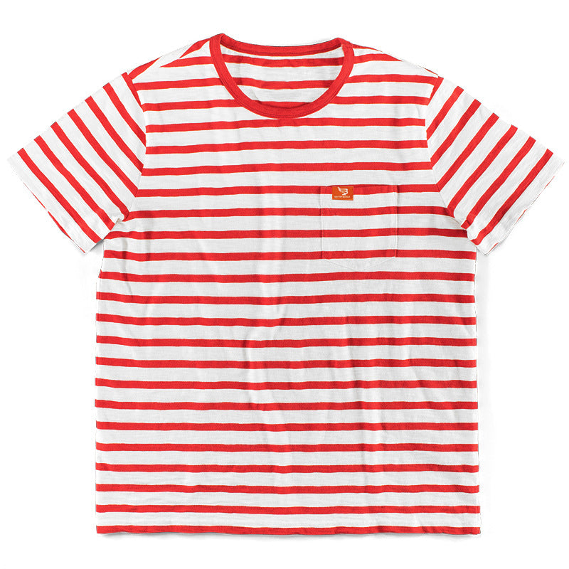 Herren Kurzarm T-Shirt mit maritimem Streifenmuster und praktischer Brusttasche Echoarchiv