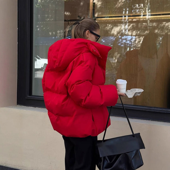 Damen Kurz geschnittene Stepp-Winterjacke mit hoher Kragenkapuze und wattierter Thermofütterung Echoarchiv