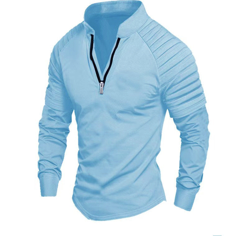 Herren Slim-Fit Troyer mit gesteppter Schulterpasse und halbem Reißverschluss – Cavarno