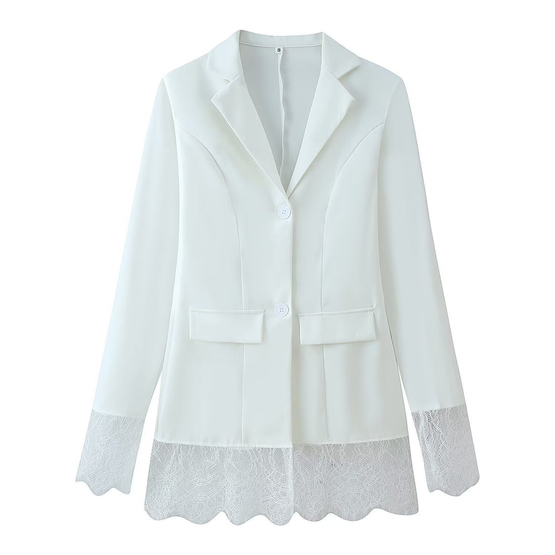 Damen Langblazer mit Spitzenbesatz an Saum und Manschetten, taillierter Schnitt Echoarchiv