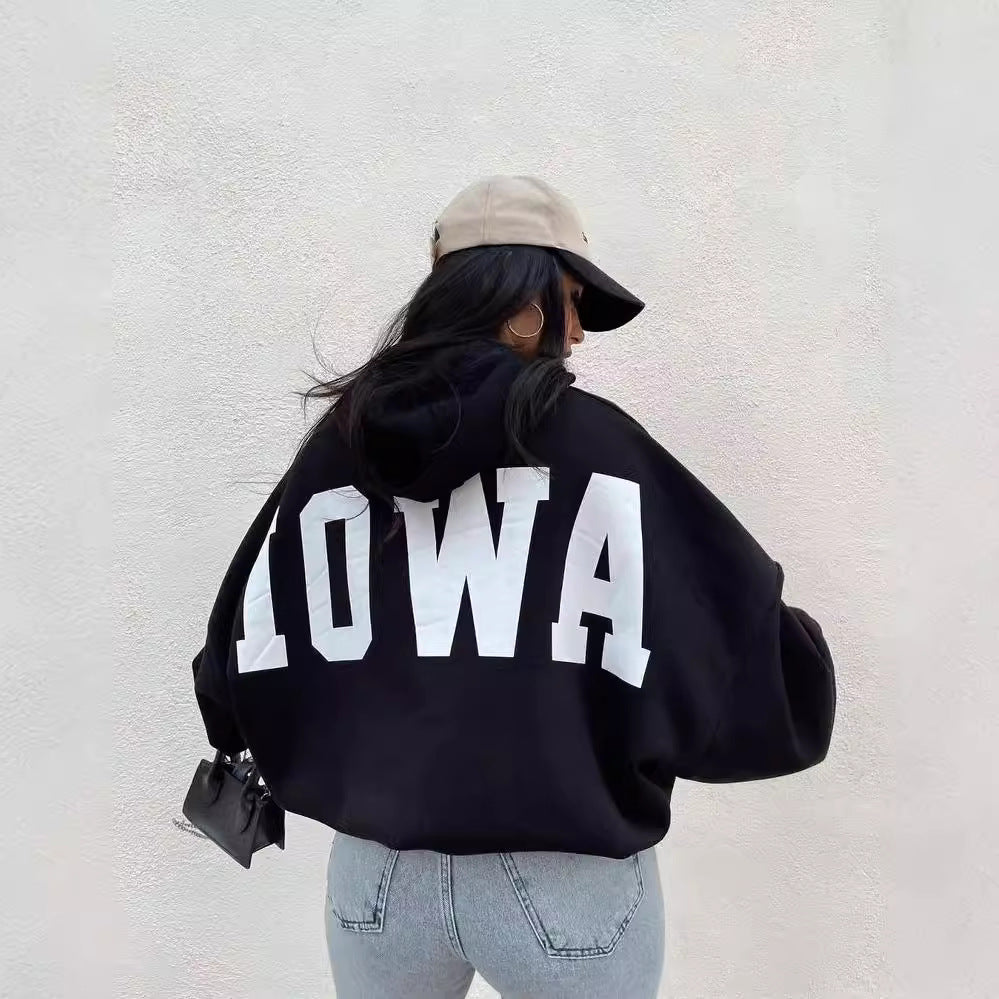 Damen Oversized Cropped Hoodie mit großem Lettering, Kapuze und relaxed Fit Echoarchiv
