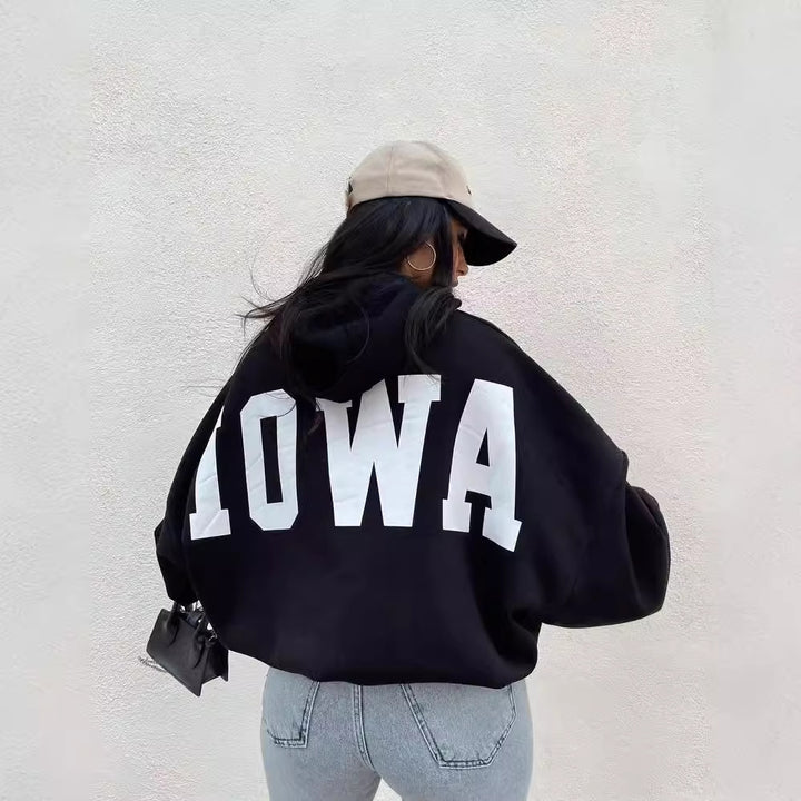 Damen Oversized Cropped Hoodie mit großem Lettering, Kapuze und relaxed Fit Echoarchiv