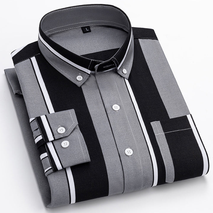 Herren nan gestreiftes Business-Hemd mit Button-Down-Kragen, Brusttasche und bügelleichtem Baumwollmix Echo Archiv