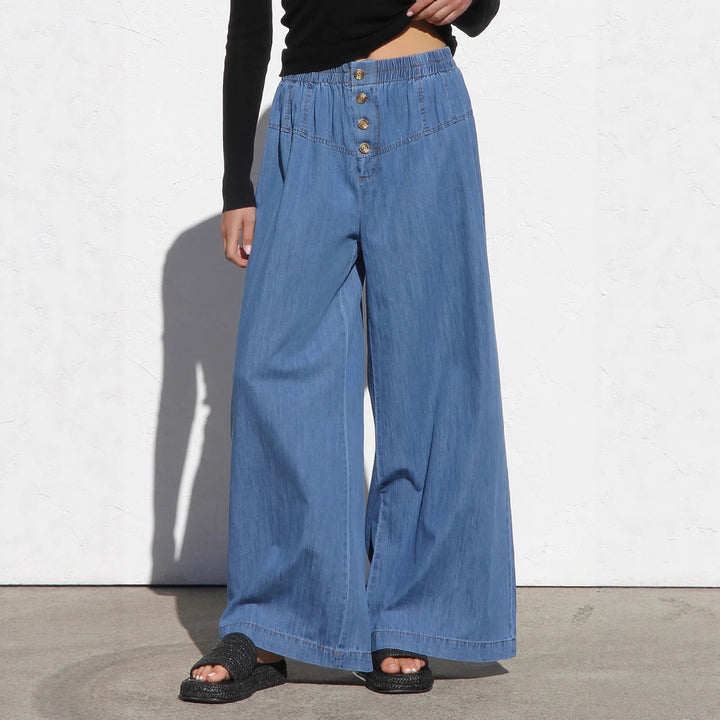Damen nan weite Highwaist-Jeanshose mit elastischem Bund und dekorativer Knopfleiste Echo Archiv