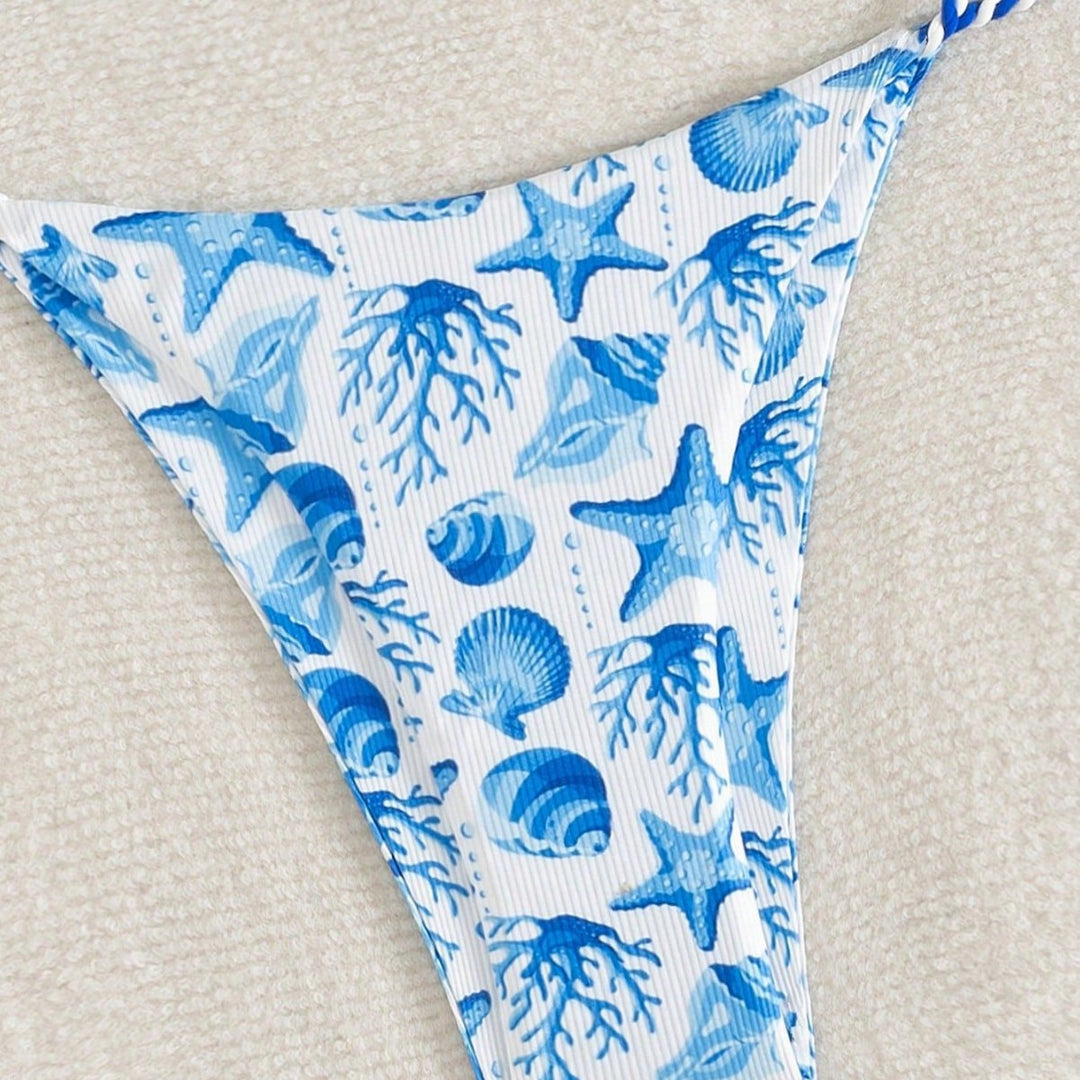 Damen Triangel-Bikini mit maritimen Motiven und verspielten Kordelbindungen Echo Archiv