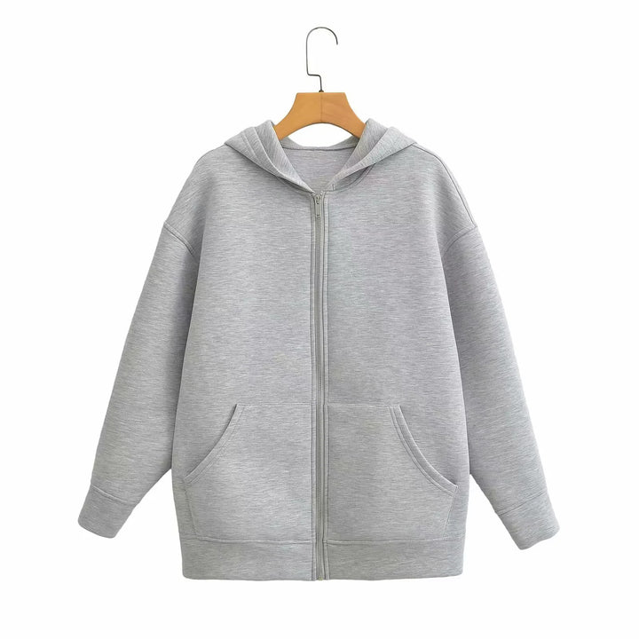 Unisex Oversize Kapuzenjacke mit durchgehendem Reißverschluss, Kängurutaschen und lässigem Boxy-Schnitt – Auréline