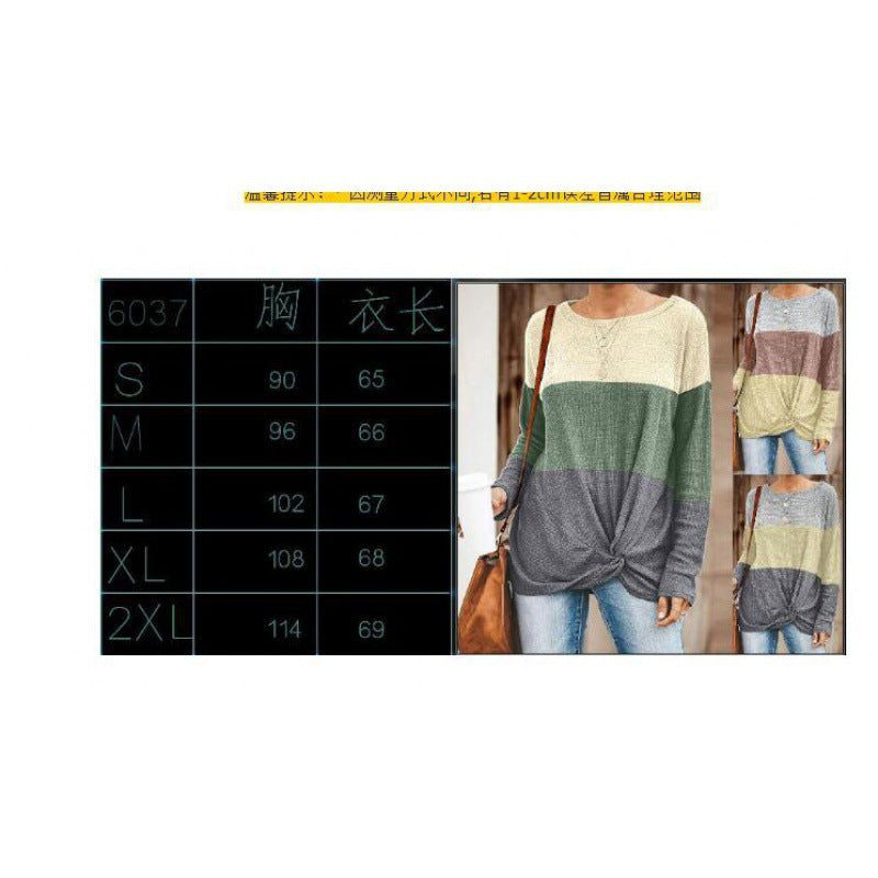 Damen Colorblock Strickpullover mit Twist‑Vorderteil und Rundhalsausschnitt – Mavelle