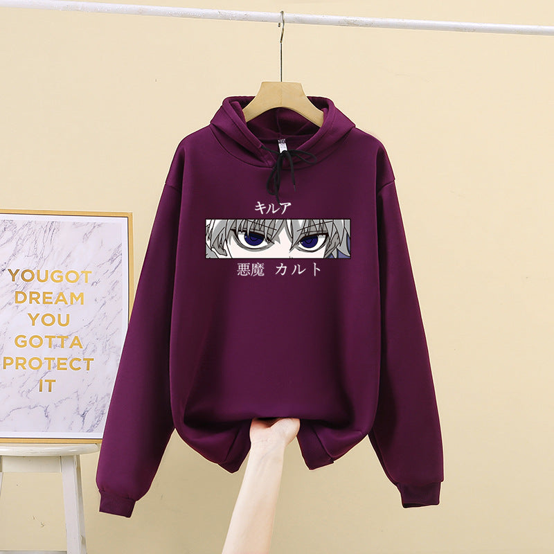 Unisex oversized Kapuzenpullover mit anime Augenprint und weicher Baumwollmischung – Auréline
