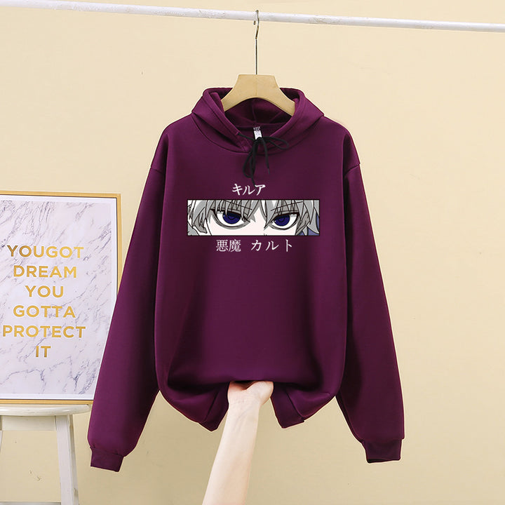 Unisex oversized Kapuzenpullover mit anime Augenprint und weicher Baumwollmischung – Auréline