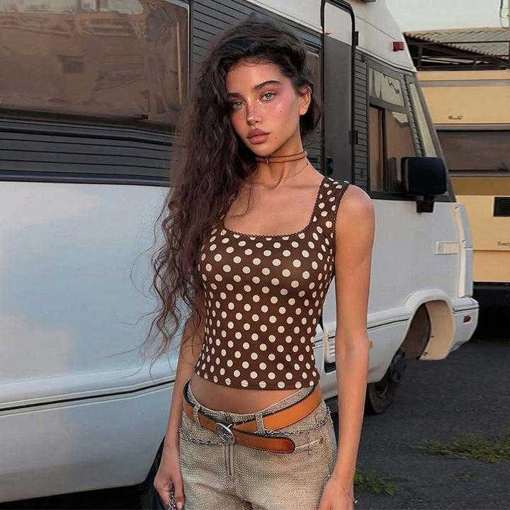 Damen Polka-Dot Cropped-Top mit quadratischem Ausschnitt und elastischem Bund Echo Archiv