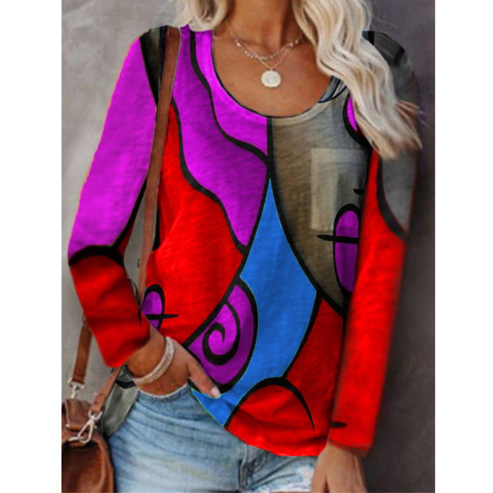 Damen Langarmshirt mit abstraktem Farbstreifenprint und lockerem Schnitt Echoarchiv