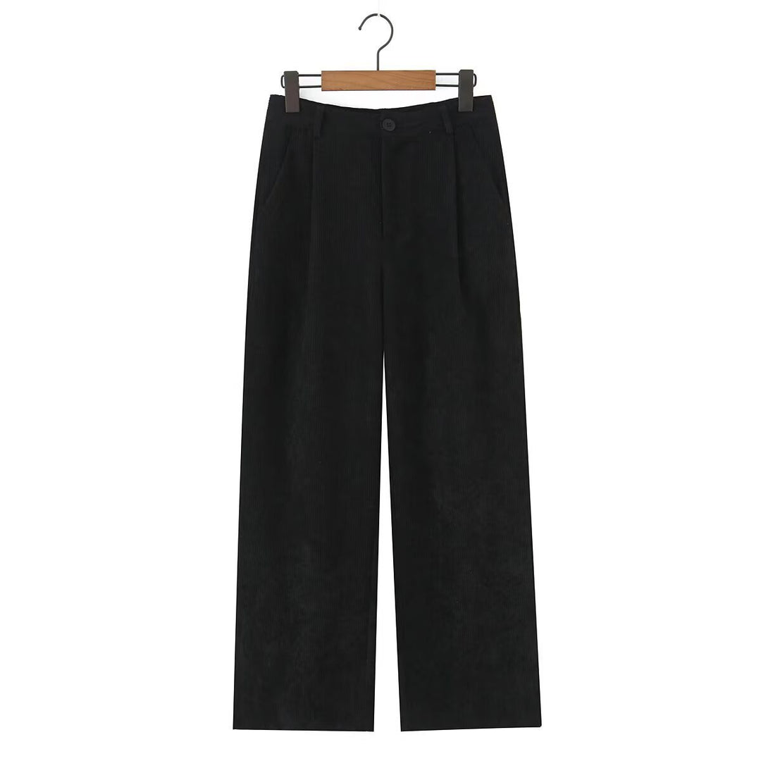 Damen Hochtaillierte Cordhose mit weitem Bein und Bundfalten Echo Archiv