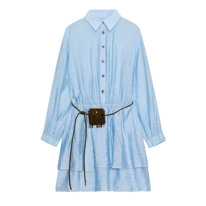 Damen Hemdblusenkleid im Crinkle-Look mit Stufenrock und Taillenzug Echoarchiv
