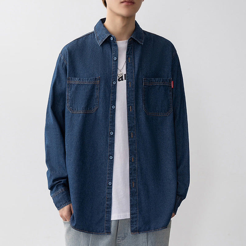 Herren Moderner Denim-Hemd mit Taschen Echoarchiv