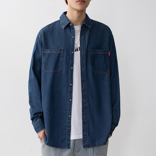Herren Moderner Denim-Hemd mit Taschen Echoarchiv