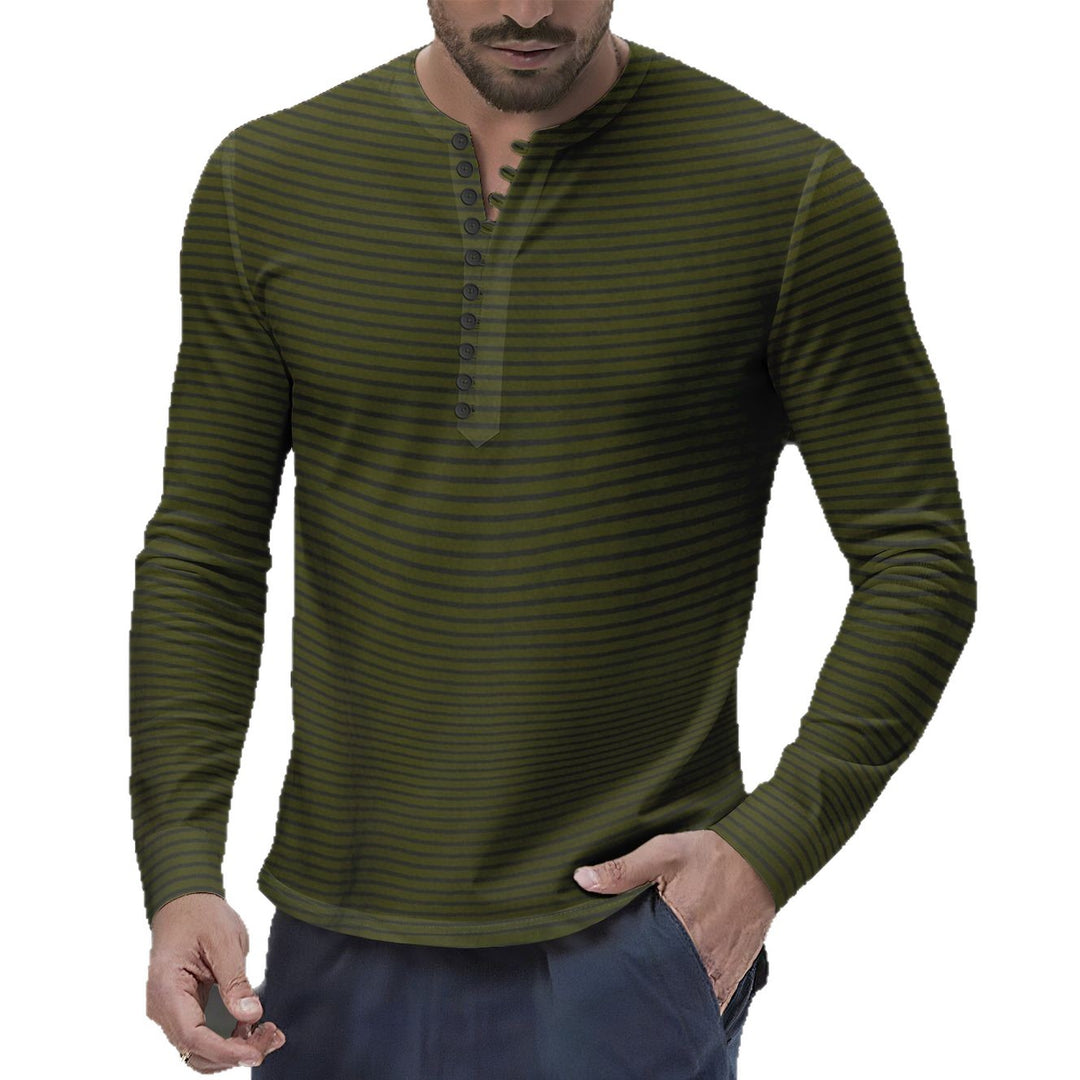 Herren Langarm-Henley-Shirt mit modernem Streifenmuster Echoarchiv